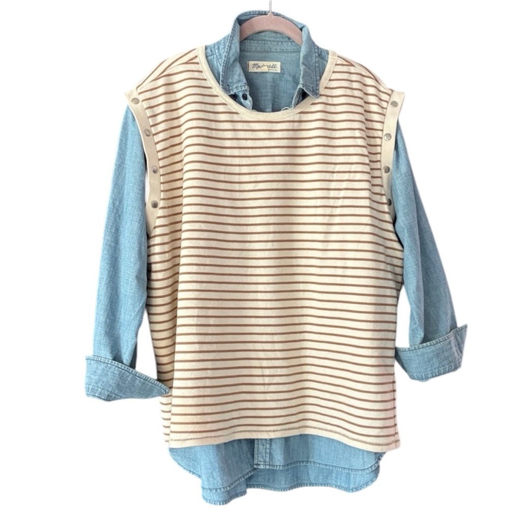 Maeve Anthropologie cream and tan dropped sleeveless top vest size XL